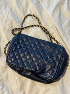 Vintage quilted royal blue crossbody bag, gold chain